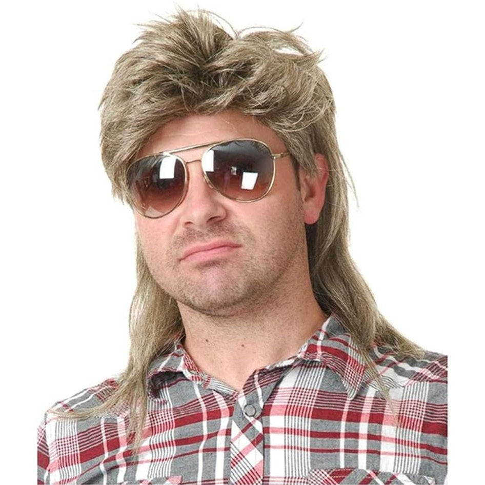 318359 - Paruke Bjonde Mullet për Burra, Flokë Sintetikë të Gjatë të Viteve '80, Paruke për Cosplay për Kostum Halloweeni