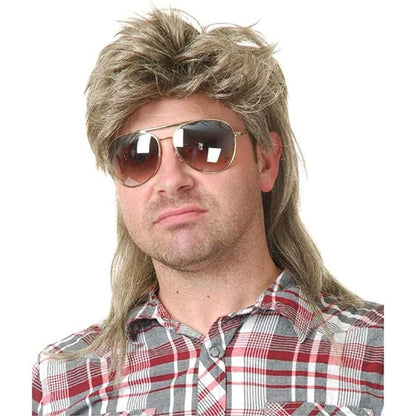 318359 - Paruke Bjonde Mullet për Burra, Flokë Sintetikë të Gjatë të Viteve '80, Paruke për Cosplay për Kostum Halloweeni