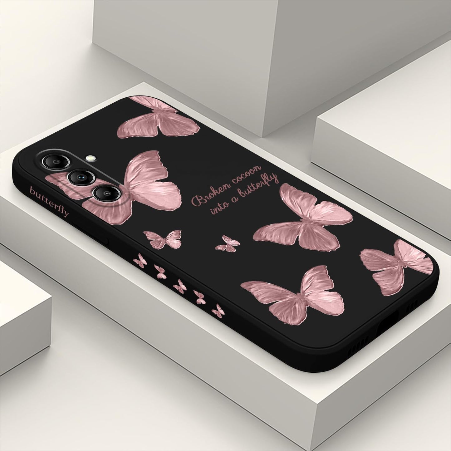 273610 - LEECG Mbulesë mbrojtëse për Samsung Galaxy A35 5G, Dizajn Kreativ, Model Lulesh, e Hollë, e Butë, Silikoni, Flutur-E Zezë