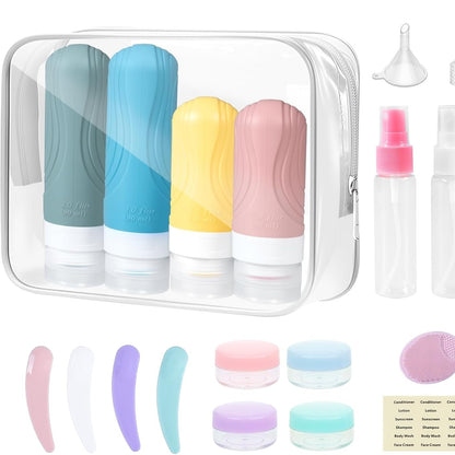 317791 - CAREHABI Set me 10 shishe të rimbushshme, shishe udhëtimi prej silikoni 90ml + 60ml, shishe spërkatëse 30ml me pompë, enë të vogla, pajisje shampo