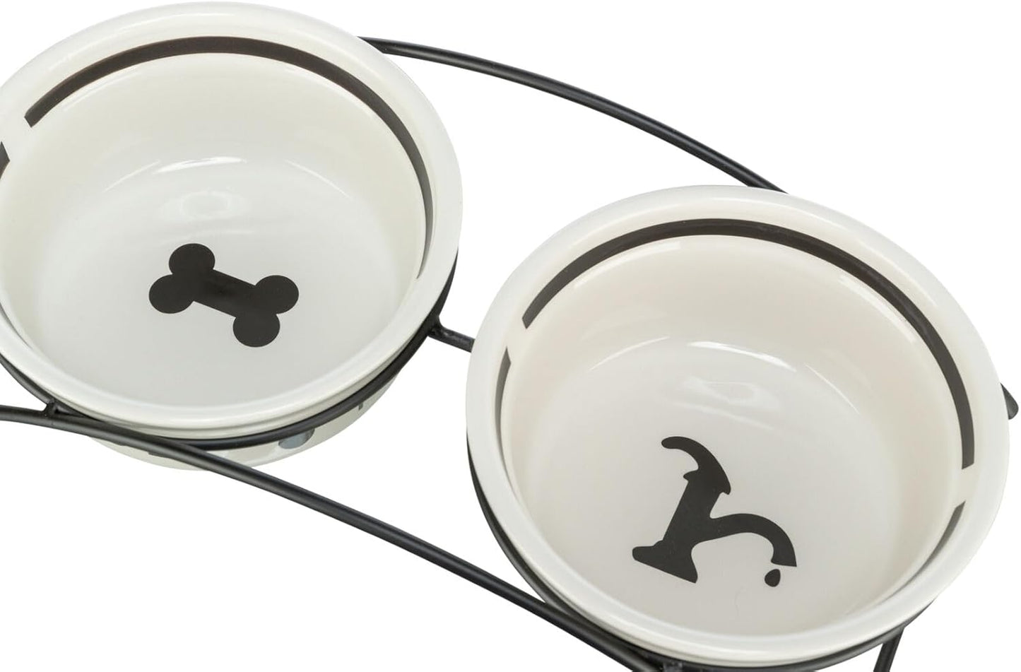 219571 - Napf-Set, Keramik/Metal, 2 × 0,6 l/ø 15 cm/32 × 9 × 15 cm, e bardhë/zeze