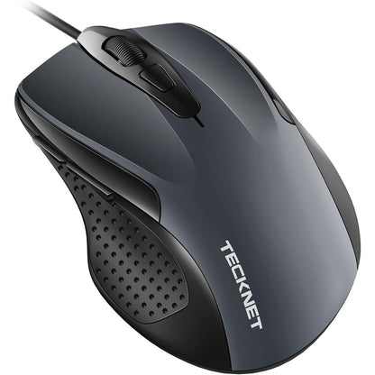 267165 - TECKNET Maus me Tel - 6 Butona, 6400 DPI, Maus Optik Ergonomik me Tel për PC, Laptop, Kabllo USB 150 cm, Gri