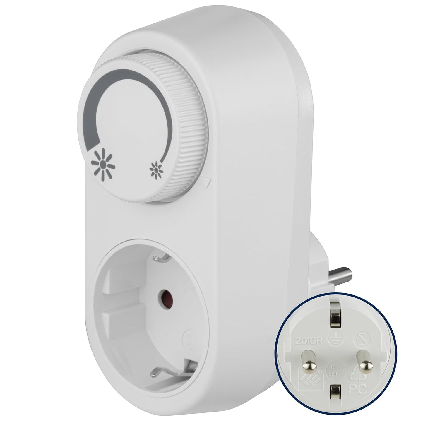 166264 - REV - Rregullues Drite me Prizë për Llamba LED, Inkandeshente dhe Halogjene me Tension të Lartë, me Çelës Rrotullues Ndezje/Fikje dhe Mbrojtje të Shtuar të Kontaktit, Ngjyra e Bardhë