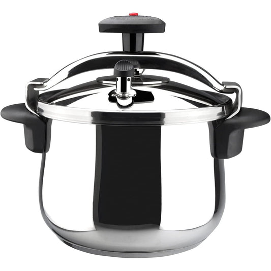 250115 - MAGEFESA Star me pompë - Tenxhere tradicionale me presion 6L, çelik inox 18/10, gatim i shëndetshëm, i përshtatshëm për soba me induksion, shpërndarje nxehtësie, valvul rrotullues