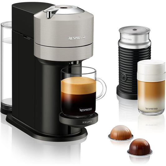 162044 - KRUPS NESPRESSO XN911B Vertuo Next, Makinë Kafeje me Shkumëzues Qumështi Aerroccino, Kapaciteti i rezervuarit të ujit 1.1L, Njohje e Kapsulës me Barkod, Filxhanë 5, Ngjyra Gri e Çelët