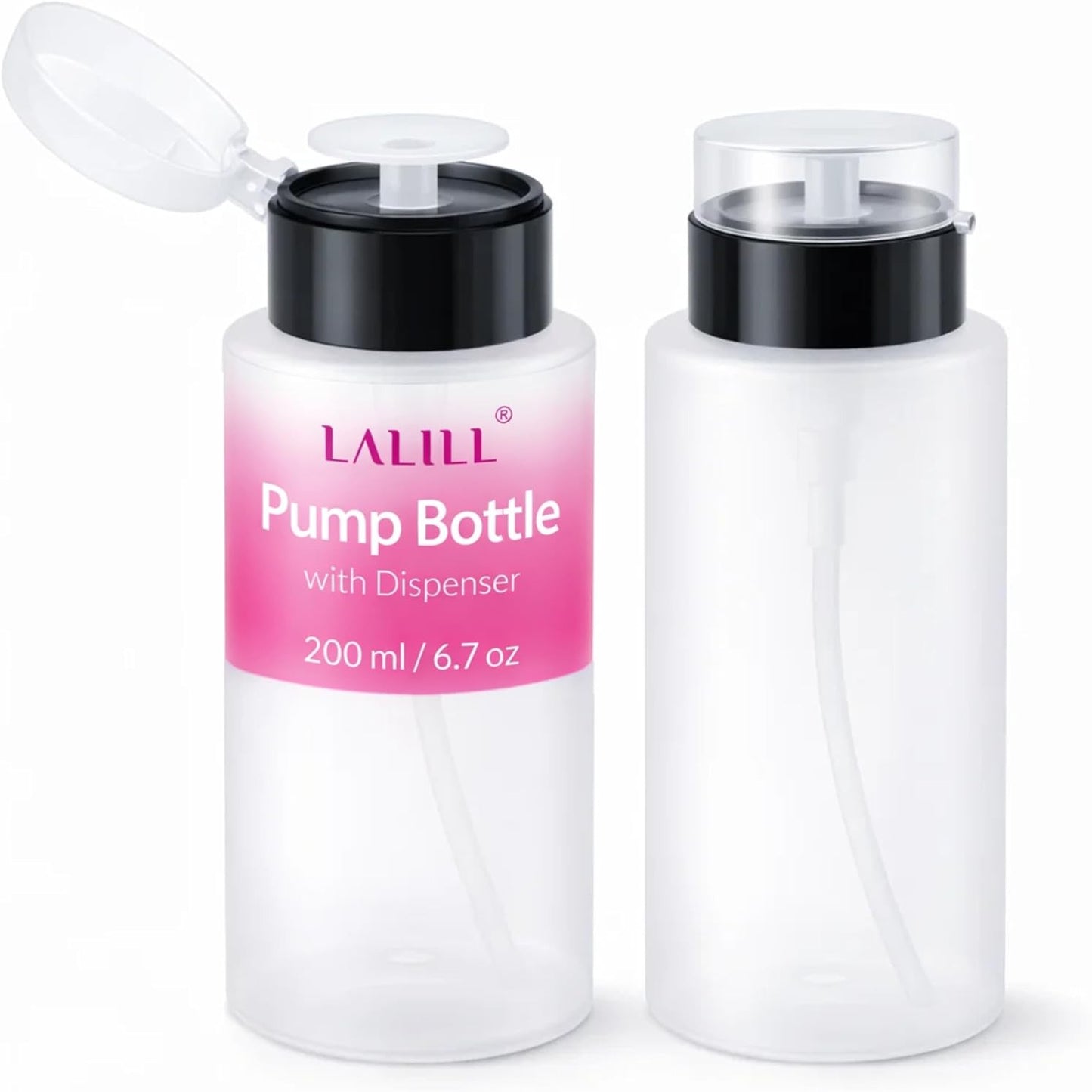 290481 - LALILL Shishe Shpërndarëse 2x200ml - Shpërndarës Pompe për Lëngje Kozmetike - Pastrues me Aceton për Heqjen e Manikyrit, Locion, Shampo - Profesionale dhe për Shtëpi