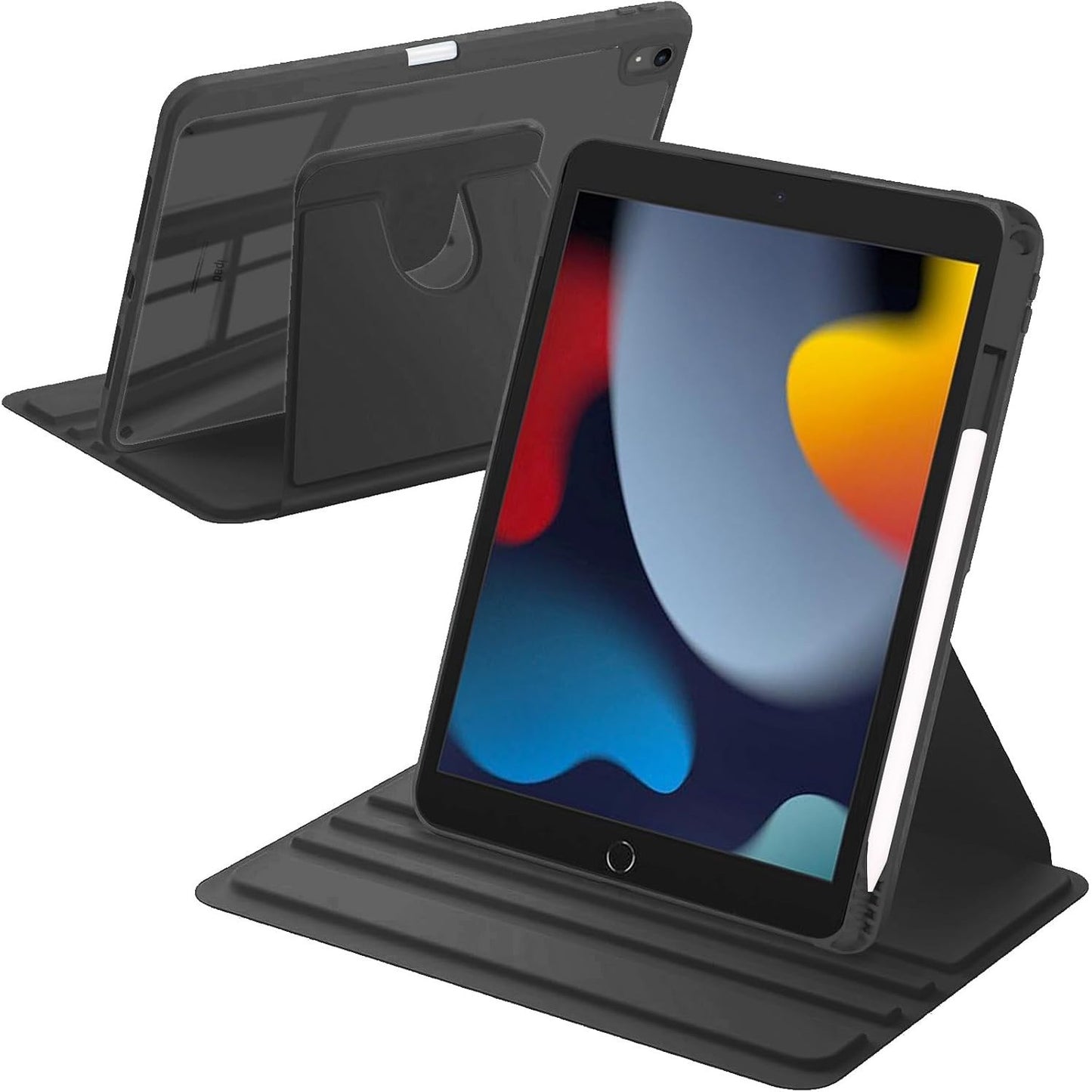 269345 - Mbështjellëse rrotulluese për iPad 9th/8th/7th Gen 10.2 inç 2021/2020/2019 / iPad Air 10.5 (Gjenerata e 3-të 2019) / iPad Pro 10.5 inç 2017, Zgjim/Gjumi Automatik, e zezë