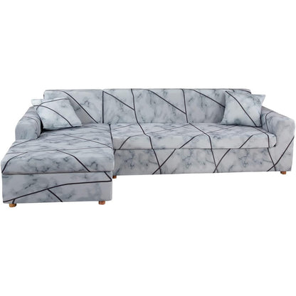231269 - ShowyLive Mbulesë divani, Set me 2 pjesë për divan këndor, Mbulesë divani në formë L, 2 vende + 3 vende, me 2 mbulesa jastëkësh, e zezë