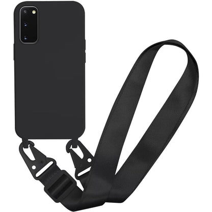 267158 - MBSLFY Mbrojtëse Telefoni e Përputhshme me Samsung Galaxy S20, Mbrojtëse me Gjerdan Silikoni me Lidhës të Lëvizshëm, e Zezë