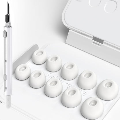 277101 - SELTUREONE 5 palë maja veshësh zëvendësuese për AirPods Pro 3 (2025) me komplet pastrimi, 5 madhësi majash silikoni me kuti portative ruajtjeje (XXS/XS/S/M/L)
