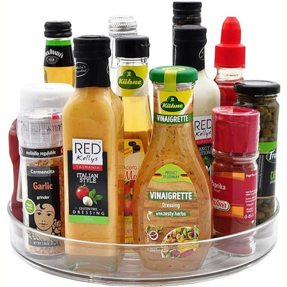 198748 - LAZY SUSAN Organizues Frigoriferësh me Rrotullim, 23.5 cm, Mbajtëse Erëzash Rrotulluese për Kuzhinë, Qilar, Dollap, Banjo, Komodë, me Karusel 360° (Transparente)