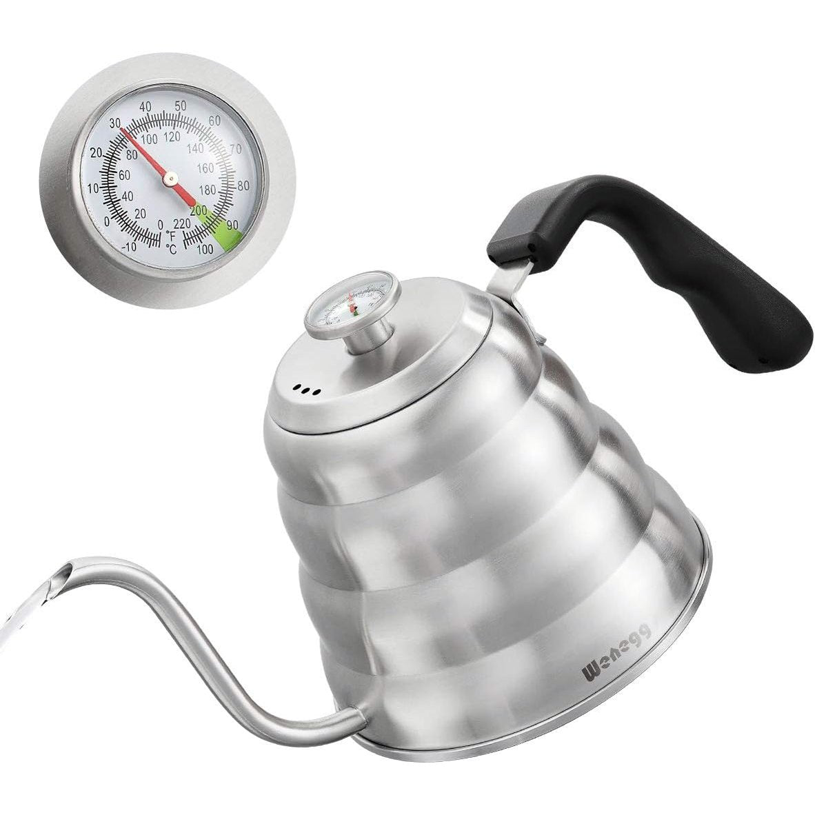 213606 - Çajnik me qafë mbërthyese prej çeliku inox 1.2L, Çajnik elektrik me termometër për soba me gaz dhe induksion