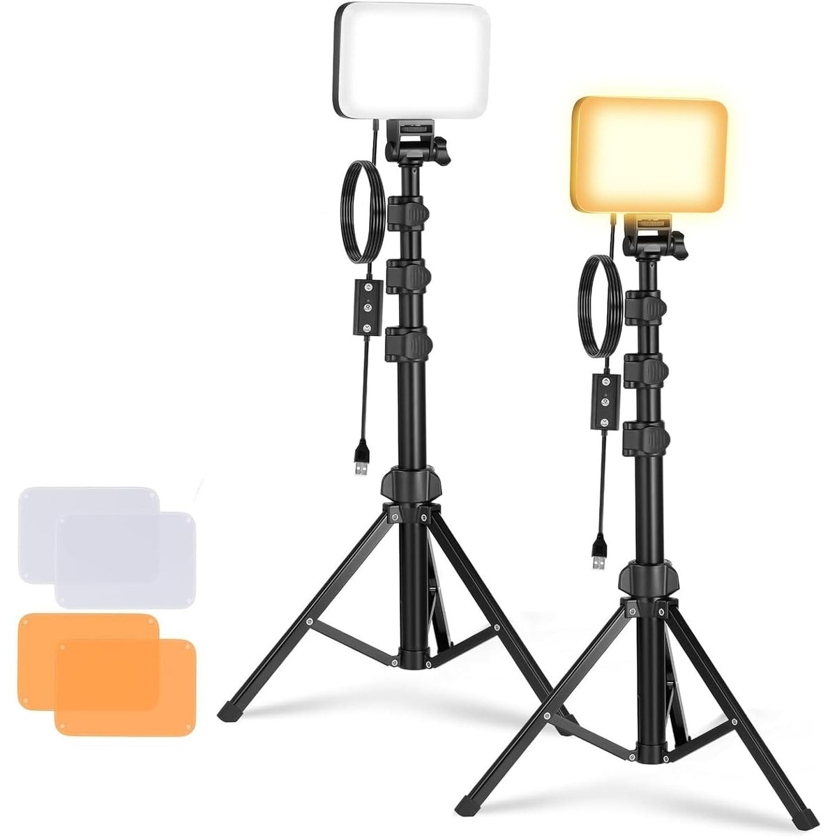 295704 - NEEWER Basics Pako me 2 Panele Ndriçimi me Dritë LED për Video, Drita Studio Portative me Dy Ngjyra të Errët, Mbështetëse dhe Filtra, 3200K-5600K, 750lux, CRI95, për Regjistrim Videoje, Transmetim Live dhe Fotografim, BP66