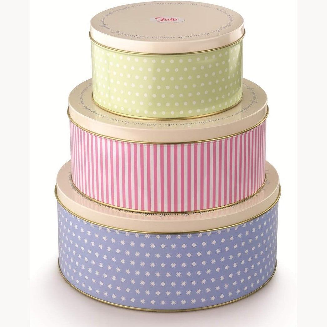 214755 - TALA Set me 3 pjesë, enë metalike për torta, Të grumbullueshme, Madhësitë: 25.5 cm x 10 cm, 22 cm x 9.5 cm, 17 cm x 8.2 cm