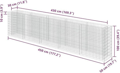 141459 - vidaXL Shtrat i ngritur për kopsht (gabion), çelik i galvanizuar, 450×50×100 cm