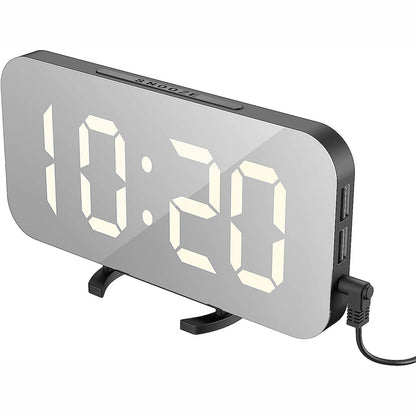 219112 - EXTSUD Orë dixhitale me alarm, ekran pasqyre, LED, 12/24 orë, 2 porta USB