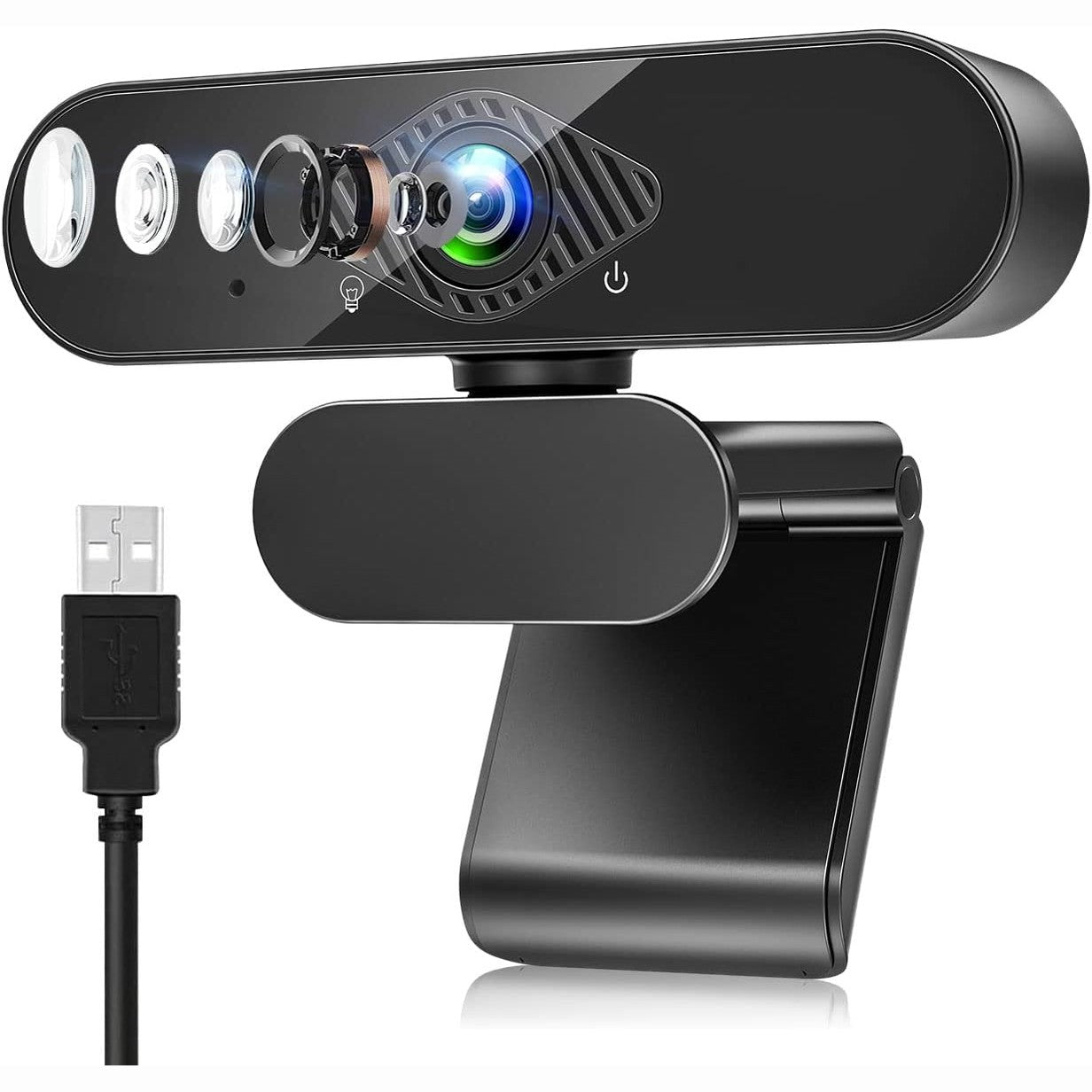 276806 - DANCIAL Kamera Web për PC me Mikrofon, 1080P Full HD me Mikrofon që Anulon Zhurmën, Kamera USB PC me Rrotullim 360° për Biseda Video dhe Regjistrim, E pajtueshme me Windows, Mac dhe Android