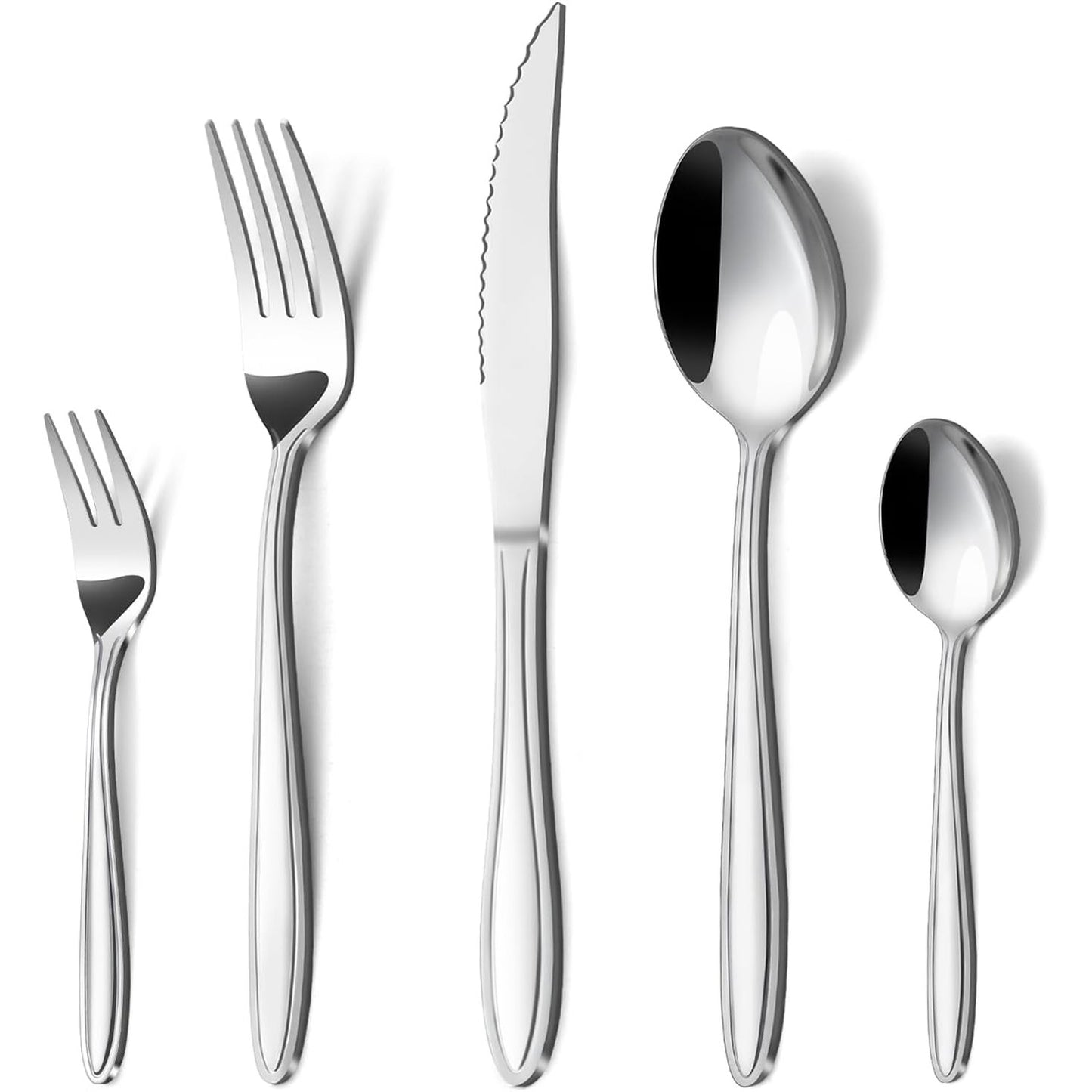 168525 - HUNNYCOOK Set 30 Copësh Takëmesh të Çelikut Inox për 6 Persona me Doreza Lineare, Përfshin Thikë, Pirun dhe Lugë, i Sigurt për Lavastovilje - i Përshtatshëm për Shtëpi, Restorant, apo Festë