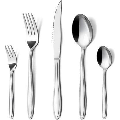 168525 - HUNNYCOOK Set 30 Copësh Takëmesh të Çelikut Inox për 6 Persona me Doreza Lineare, Përfshin Thikë, Pirun dhe Lugë, i Sigurt për Lavastovilje - i Përshtatshëm për Shtëpi, Restorant, apo Festë