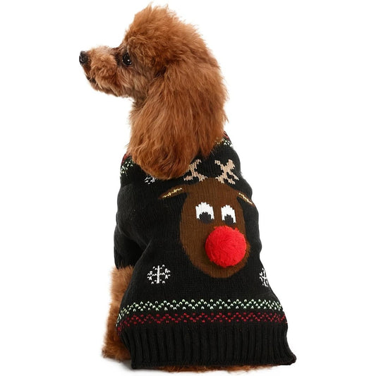 198085 - INSPUTOL Triko Krishtlindjesh për Qen dhe Mace, Model Dreri, Material i Ngrohtë i Thurur, Madhësia L