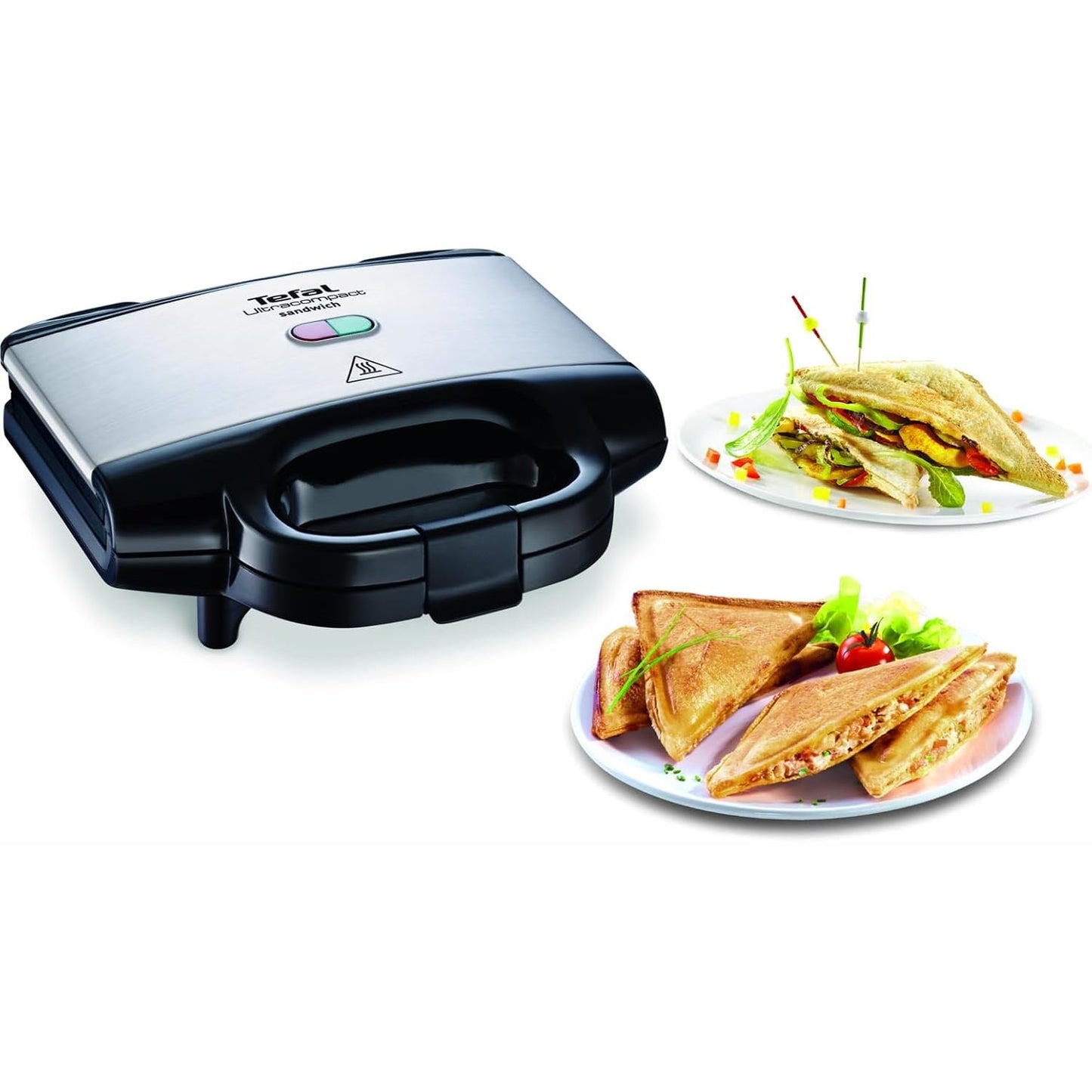 293085 - Tefal Makinë sanduiçi për sanduiçe trekëndëshe, Pllaka jo ngjitëse, E izoluar nga nxehtësia, Ruajtje vertikale, Dritë treguese