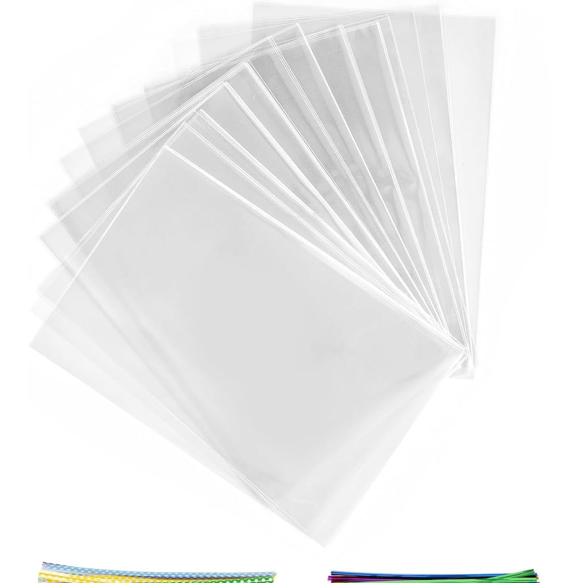 303796 - 200 Qese Karamelesh, Qese Celofani Plastike Transparente 25x15 cm me 200 Shirita Metalikë për Karamele, Biskota, Bukë, Fruta etj.