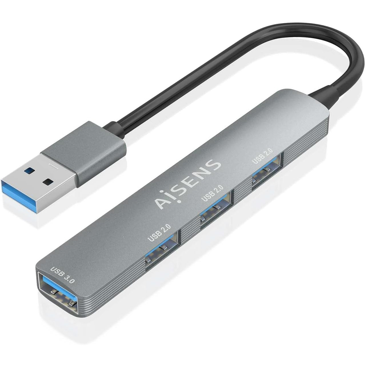 274727 - AISENS A106-0859 Qendër USB 3.0 Alumini, 1XUSB3.0 A/H + 3XUSB2.0 A/H, Gri, 10 cm