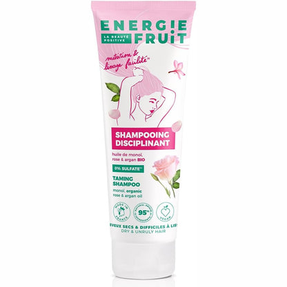 306955 - ENERGJI FRUTASH Shampo pa Sulfate, Vajra Monoi Organik, Trëndafili dhe Argani, Flokë të Thatë dhe të Padisiplinuar, Vegan, 250 ml