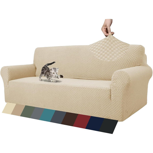 136878 - MAXIJIN - Mbulesë Elastike e Re për Divan 3 Vendesh, Lëndë Jacquard, e Përshtatshme për Kafshë Shtëpiake, Ngjyrë Bezhë e Çelët, 1 Copë