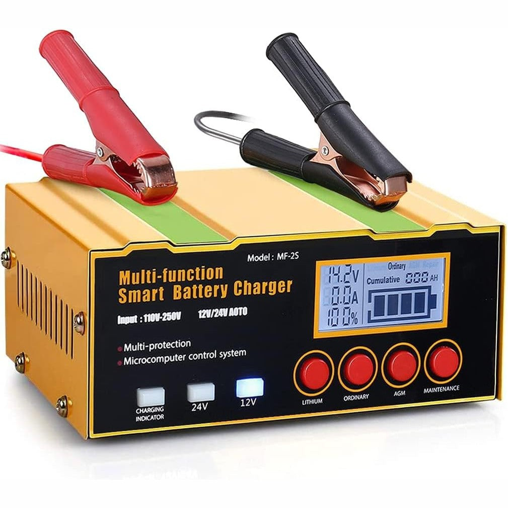 266715 - DSGKUU Karikues Baterie Makine 12Amp - Mirëmbajtës i Karikuesit të Baterisë LiFePO4 - Karikues Litiumi me Rrjedhje me Ekran LCD - Riparim Pulsesh për Acid Plumbi (AGM/Xhel/SLA)