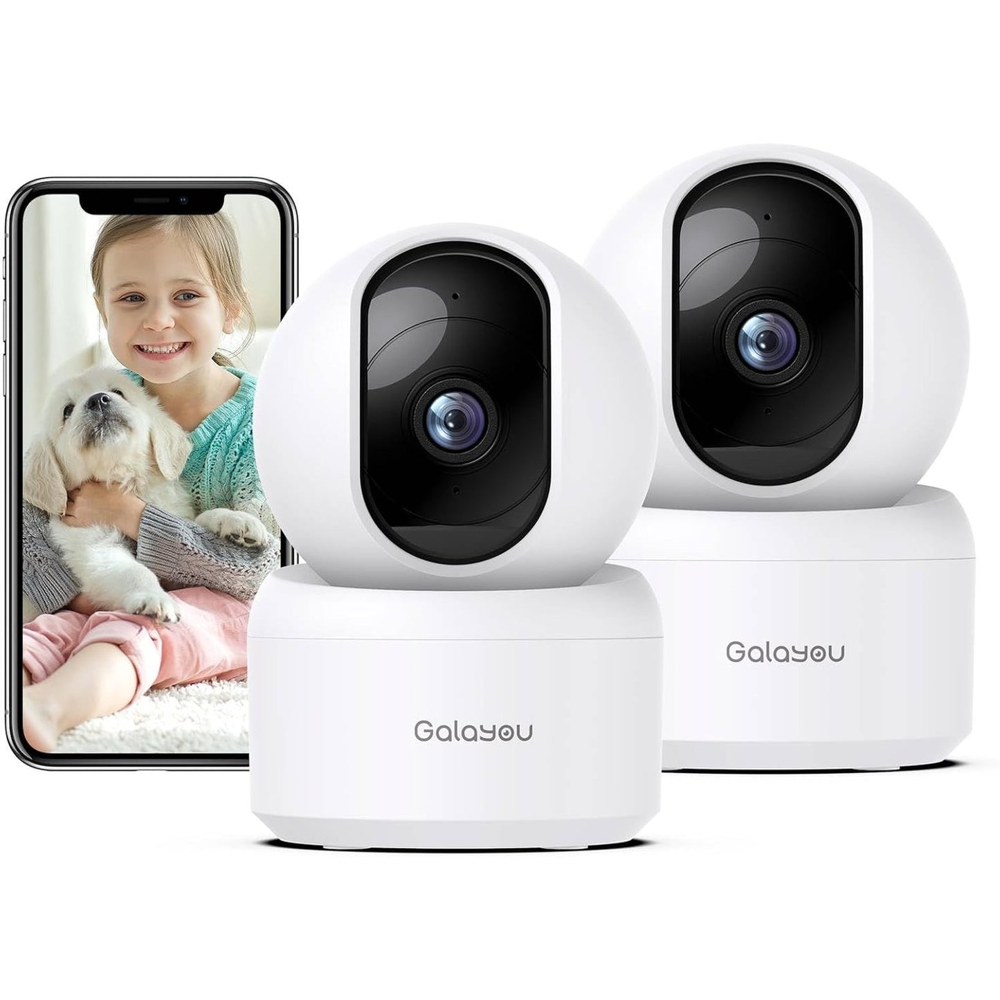 322418 - GALAYOU Kamera 2K WiFi për Kafshë Shtëpiake, Kamera Sigurie Shtëpiake për Brendshme, 360° Pa Tel, Ndjekje Lëvizjeje, Shikim Nate, Audio 2-Kahëshe, Model G2 (2P)