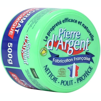 301167 - KUFIRI I GJELBËR - PIERRE D'ARGENT MADHËSIA 500g, AROMË LIMONI, PASTRUES SHUMËFUNKSIONAL SHTËPIAK, SFUNGJERI I PËRFSHIRË, PRODHUAR NË FRANCË, I ÇERTIFIKUAR ECOCERT