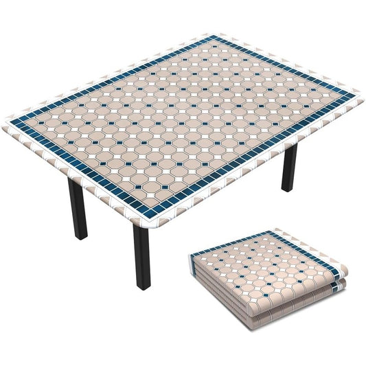 137440 - VOUNOT Mbulesë Tavoline për Jashtë, Mbulesë Drejtkëndëshe Elastike për Kopsht, Lavueshme, e Fshihet, Rezistente ndaj Motit, 180x114 cm, Ngjyrë Kaki dhe Blu, 6702868103191