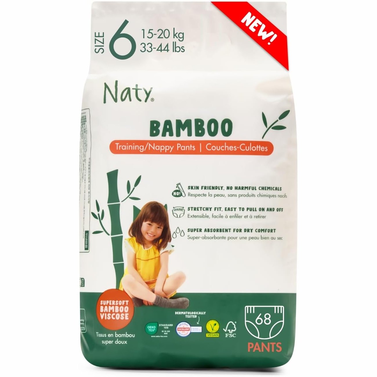 271234 - Naty Bamboo Pelena Bambuje Viskoze, Madhësia 6, 68 copë, të Testuara Dermatologjikisht.