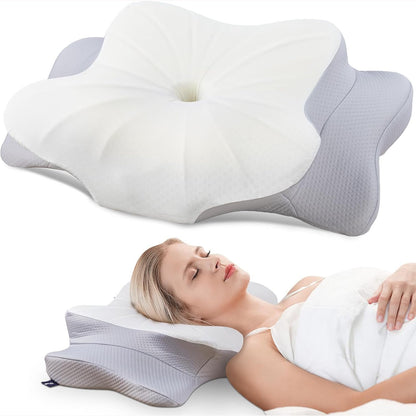 213751 - DONAMA Jastëk cervikal ergonomik për ata që flenë anash, me shpinë dhe me bark, me mbulesë jastëku, 63x38x9/14cm, Gri e çelët