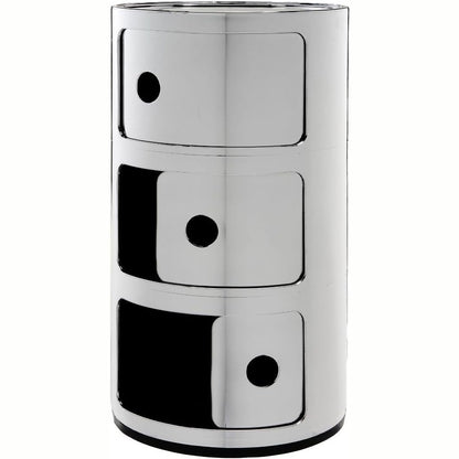 167003 - KARTELL Enë Componibili me 3 Elementë, Materiali ABS, Bazë e Rrumbullakët, Ngjyra Krom, Dimensionet 32 x 32 x 58.5 cm