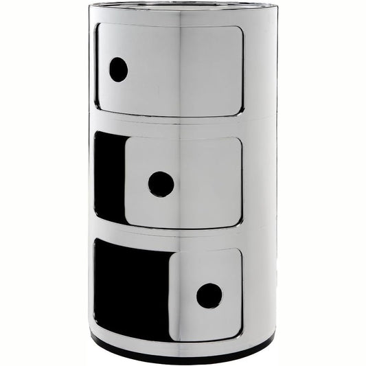 167003 - KARTELL Enë Componibili me 3 Elementë, Materiali ABS, Bazë e Rrumbullakët, Ngjyra Krom, Dimensionet 32 x 32 x 58.5 cm