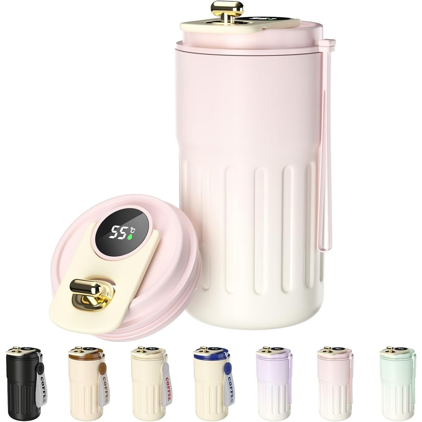 293824 - HOMEALEXA Gotë kafeje, termos me ekran dixhital, shishe udhëtimi 410ml, çelik inox 316, termos me vakum i izoluar, kapak i papërshkueshëm nga uji