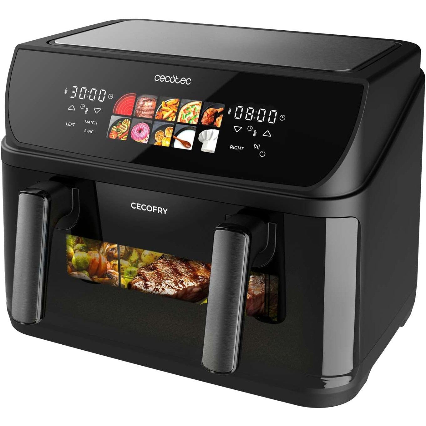 162058 - CECOTEC Fritezë me Ajër të Nxehtë pa Vaj, 10L, Ndarës i Lëvizshëm, Elemente të Dyfishta Ngrohjeje, Kontroll i Temperaturës 40-200°C, 2800W, Cecofry&Grill Duoheat 10000, Skarë dhe Pllakë Skare, Meny 10