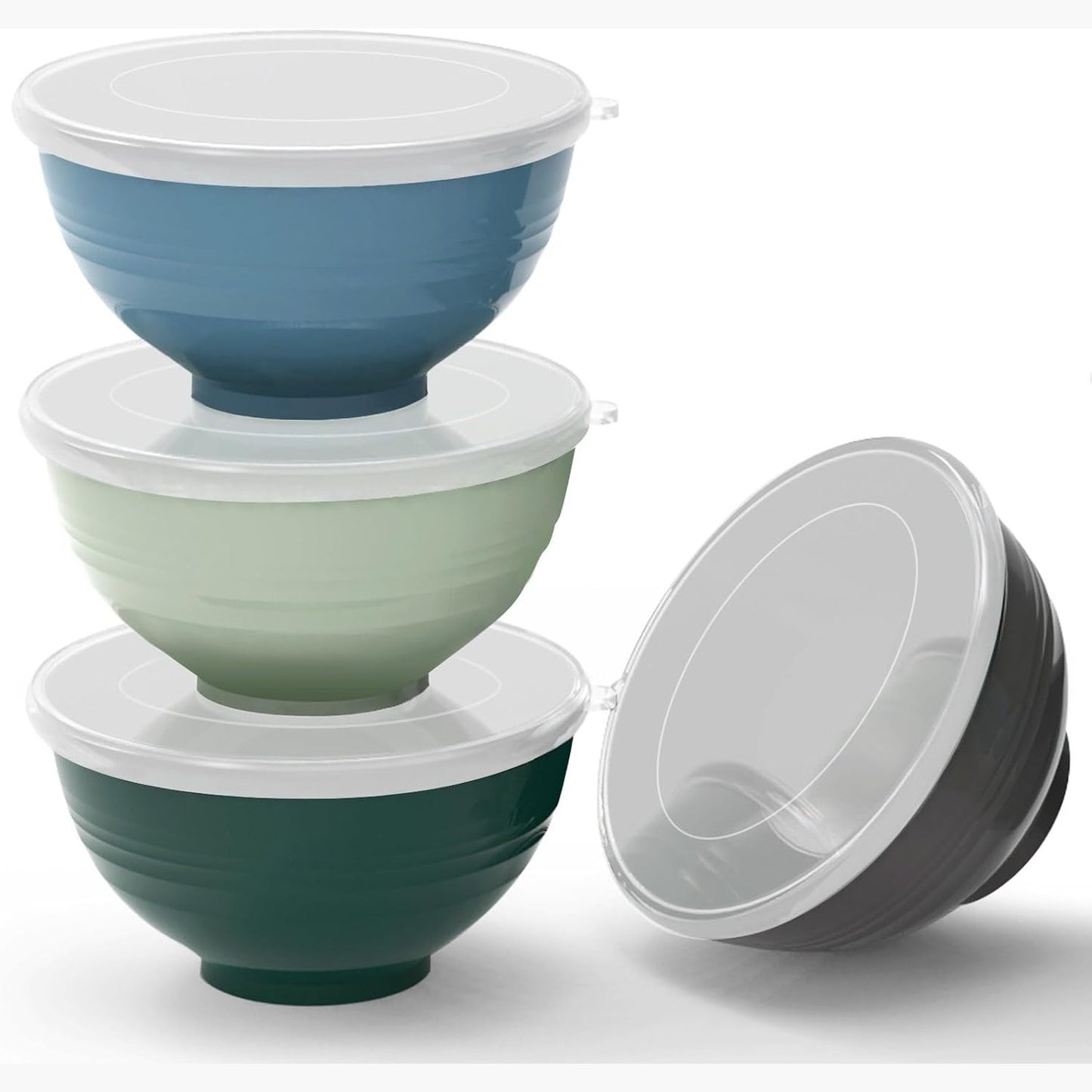 202311 - GREENTAINER Set prej 4 Tasash- Ballë me drithëra nga 24 OZ (710ml) me kapak | Tas për Sallatë, Fruta, Supë | I përshtatshëm për Fëmijë dhe të Rritur | Material i Pathyeshëm dhe i Lehtë