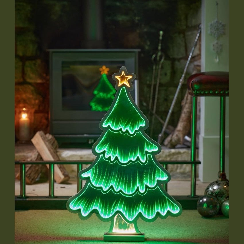 183810 - SMART GARDEN Dritë LED për Pemën e Krishtlindjeve me Efekt Pasqyre 3D - Dekorim Festiv i Gjelbër 40 cm - Ndriçuese dhe Efekt 3D për Shtëpi, Tavolinë ose Prag Dritare