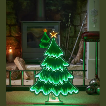183810 - SMART GARDEN Dritë LED për Pemën e Krishtlindjeve me Efekt Pasqyre 3D - Dekorim Festiv i Gjelbër 40 cm - Ndriçuese dhe Efekt 3D për Shtëpi, Tavolinë ose Prag Dritare
