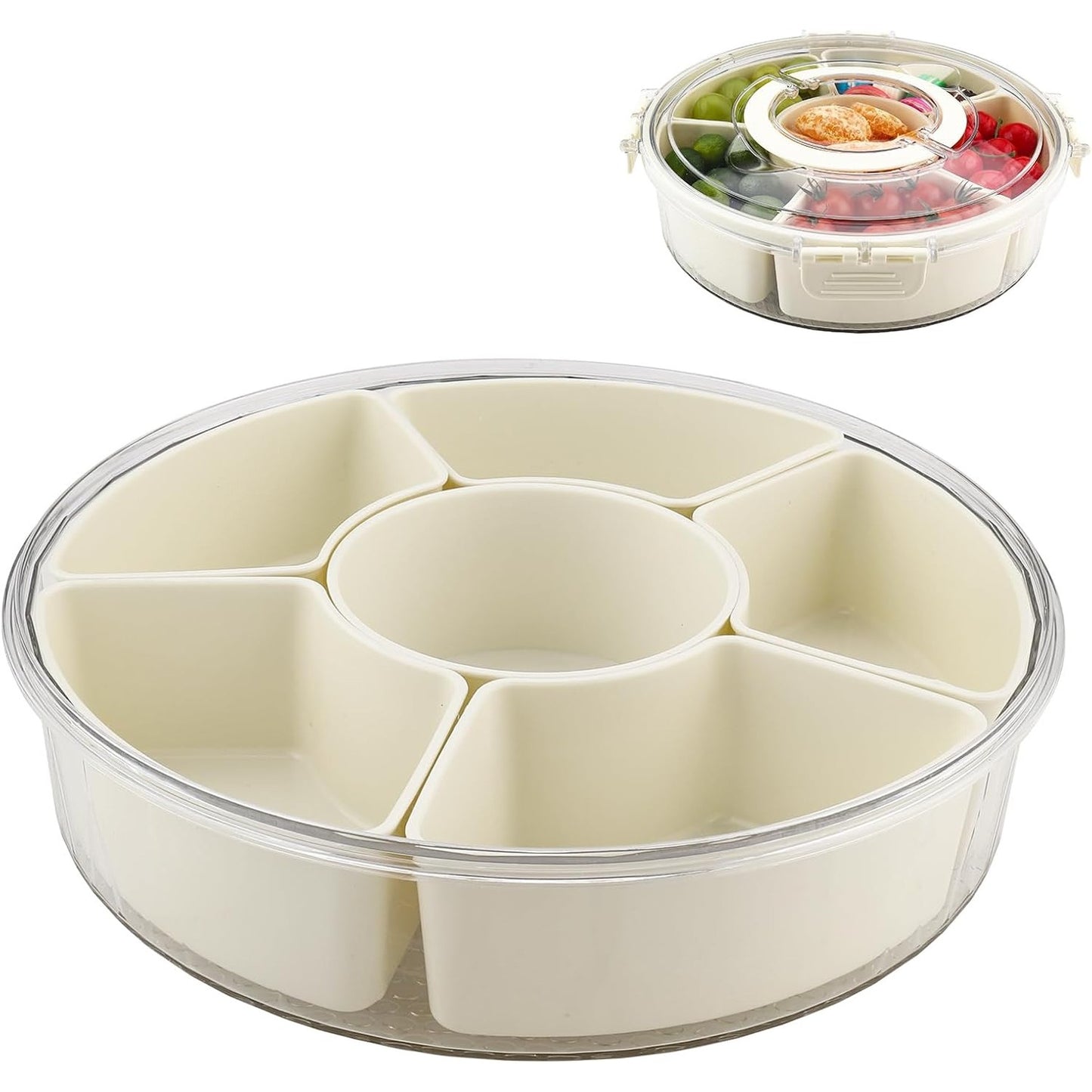 219765 - ZOSENYER Snack Spinner, kuti rrumbullakët me ndarje dhe 6 tasa, me kapak dhe dorezë