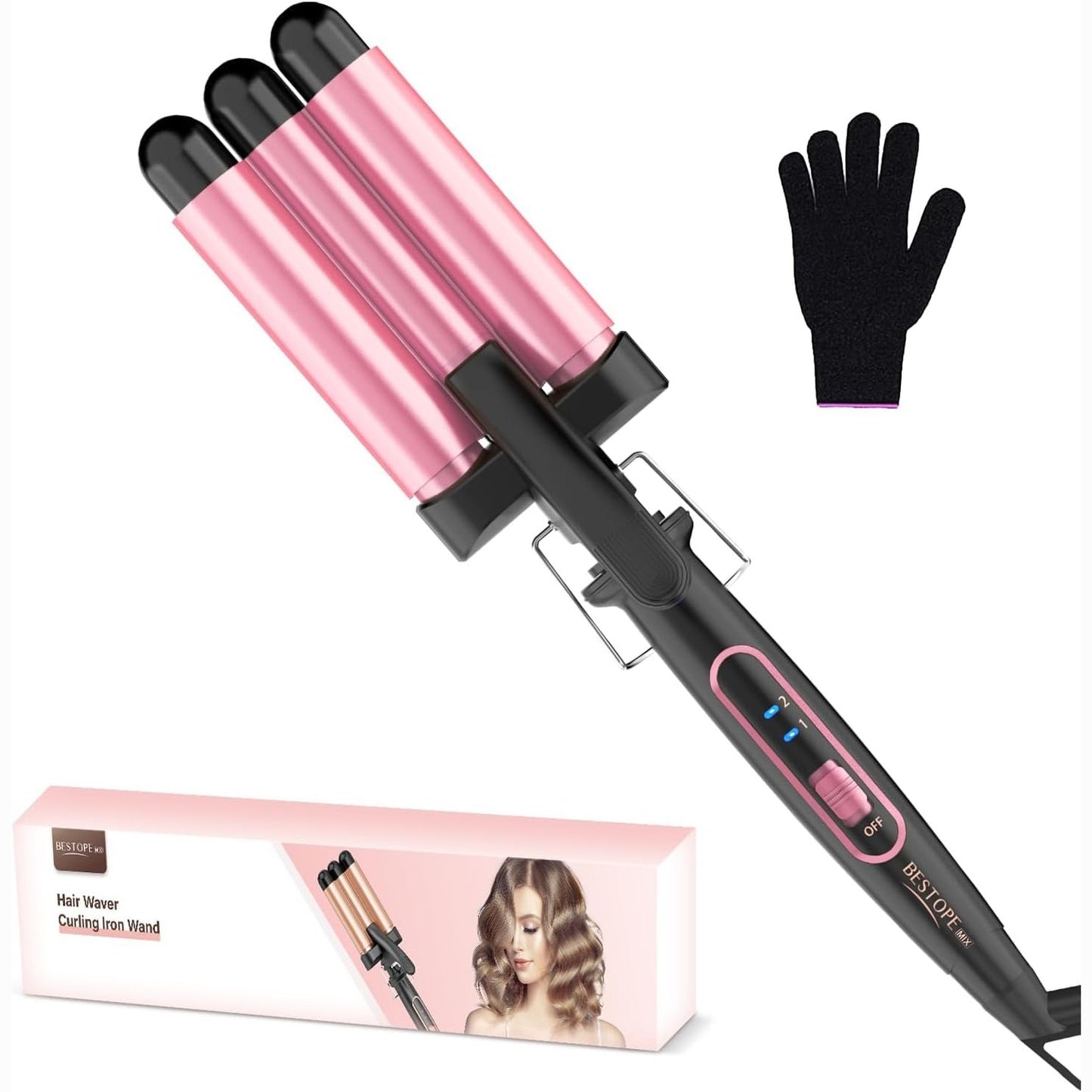 321360 - Hekur kaçurrelash Hair Waver 22 mm - 3 fuçi Qeramike, Ngrohje e Shpejtë 150°C/210°C