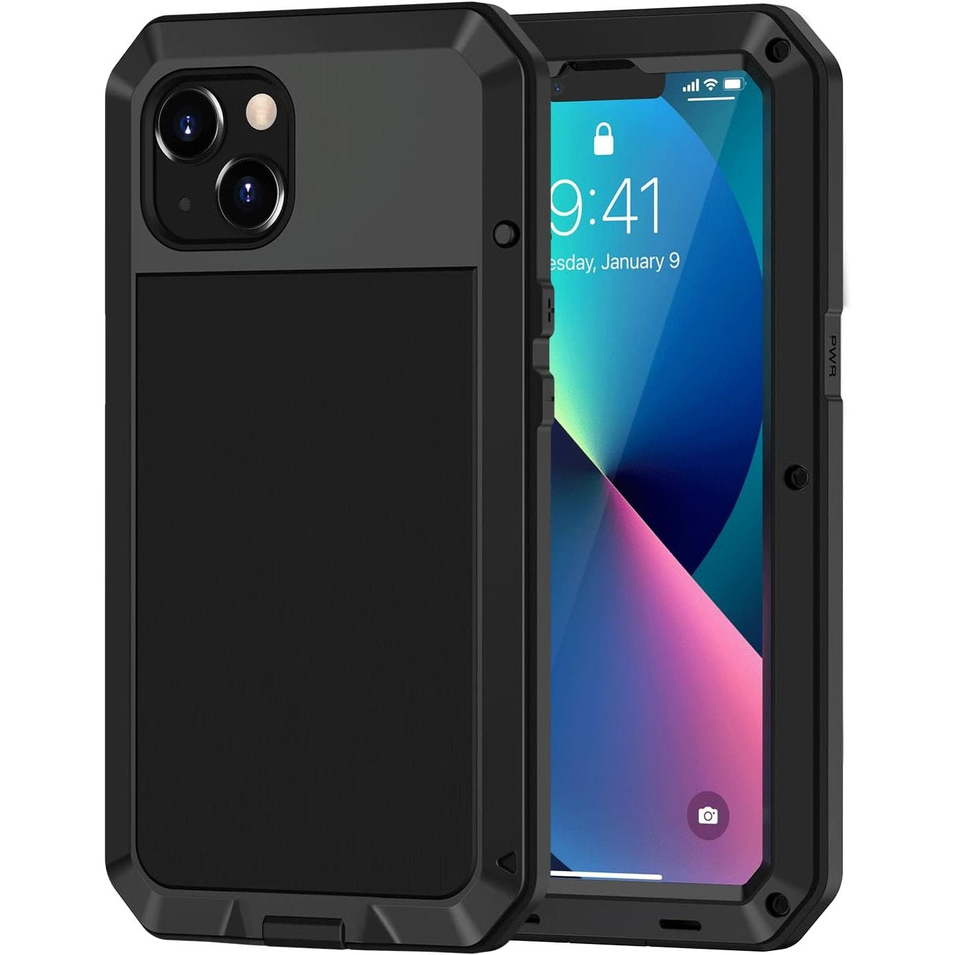 273646 - Mbrojtëse LANHIEM për iPhone 13 (6.1"), Mbrojtëse 360 gradë, e zezë, rezistente ndaj goditjeve dhe pluhurit, me mbrojtës të integruar të ekranit
