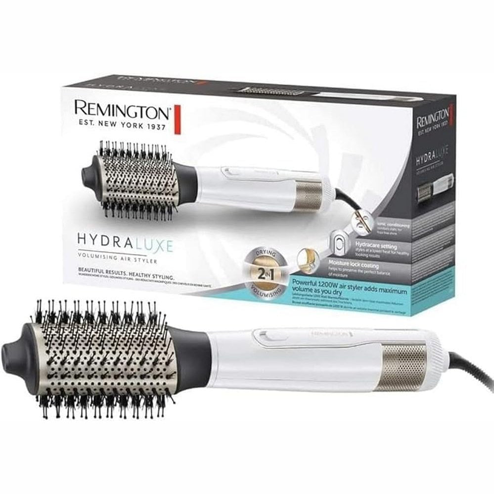 316028 - REMINGTON Furçë me Ajër të Nxehtë Jonik Hydraluxe 2-në-1, 1200 Vat, Teknologji Hydracare, Veshje Qeramike, 3 Cilësime Ngrohjeje/2 Cilësime Ventilatorit, AS8901