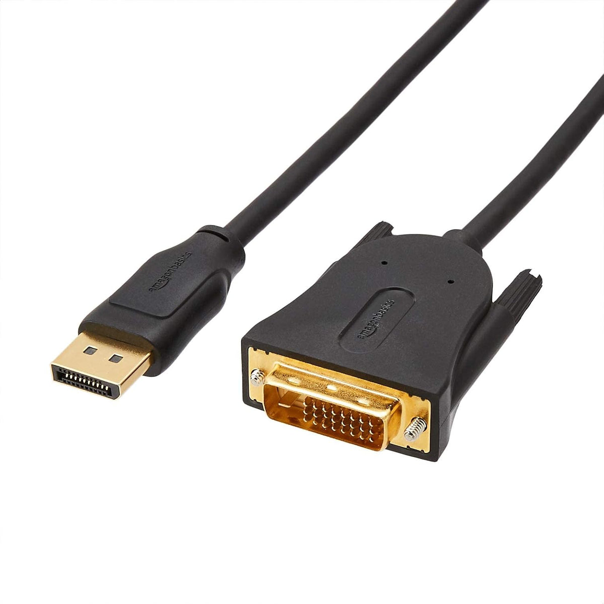 300025 - AMAZON BASICS - Kabllo DisplayPort në DVI, 1.8 m/6 këmbë, lidhës të veshur me ar, e zezë.