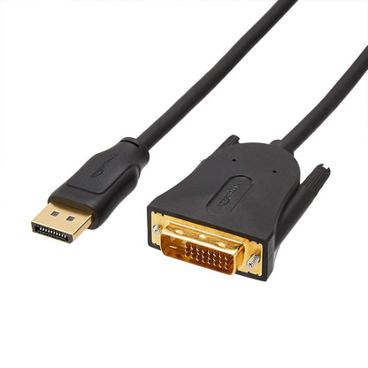 300025 - AMAZON BASICS - Kabllo DisplayPort në DVI, 1.8 m/6 këmbë, lidhës të veshur me ar, e zezë.