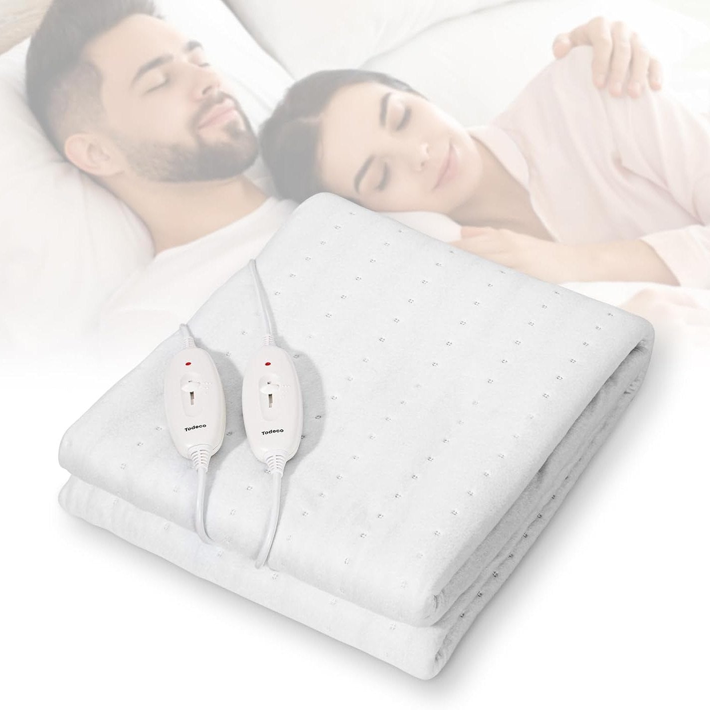 213292 - TODECO Mbulesë dysheku elektrik me ngrohje të dyfishtë, 160x140cm, 120W, 2 panele kontrolli, 3 cilësime temperature, e larëshme