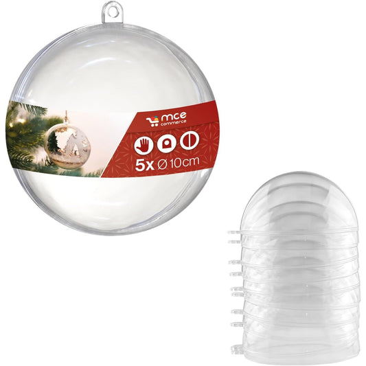 188390 - KRISHTLINDJE A661005 Top Akrilik Transparent me Diametër 10cm, i Bërë nga Pleksiglas, me Vrimë për Varje, 2 Pjesë, Set Prej 5 Copë